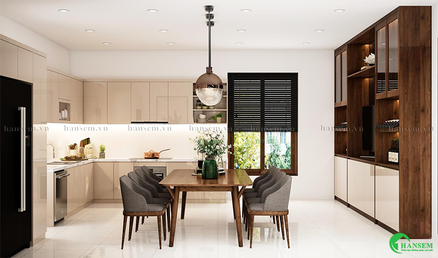 Không gian phòng bếp đẹp tiện nghi và nhẹ nhàng