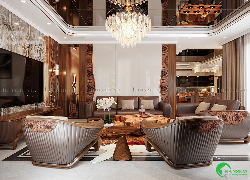 Nội thất biệt thự thể hiện phong cách nghỉ dưỡng đẳng cấp gợi cảm giác thư thái, sang trọng