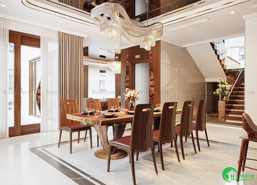 Thiết kế liên thông với không gian phòng khách mang lại sự sang trọng và thân thiện