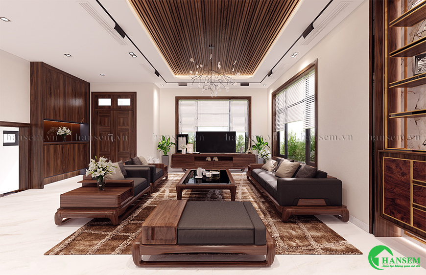 Không gian phòng khách thiết kế và thi công nội thất chỉn chu mang lại vẻ đẹp sang trọng