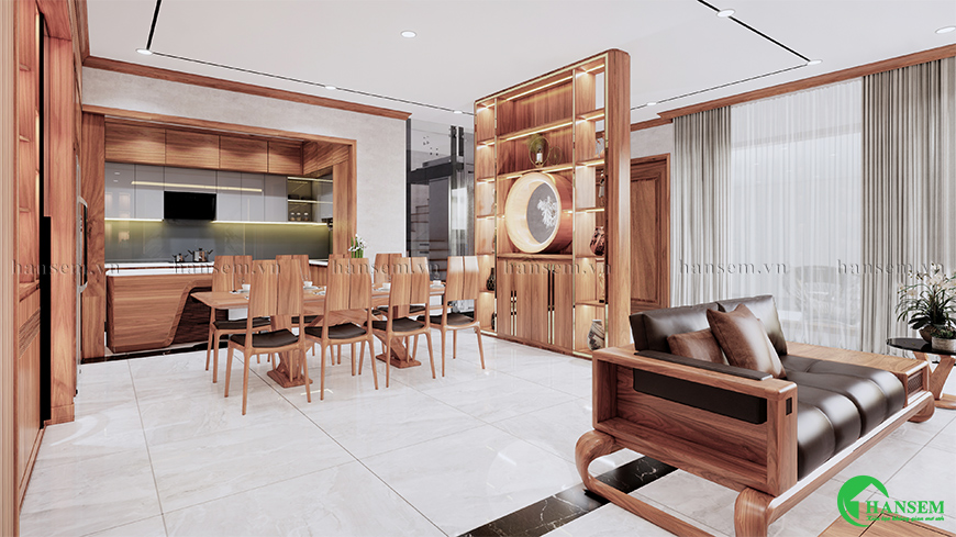 đường nét nội thất chế tác tỉ mỉ, tính toán chính xác để có một tổng thể biệt thự đẳng cấp