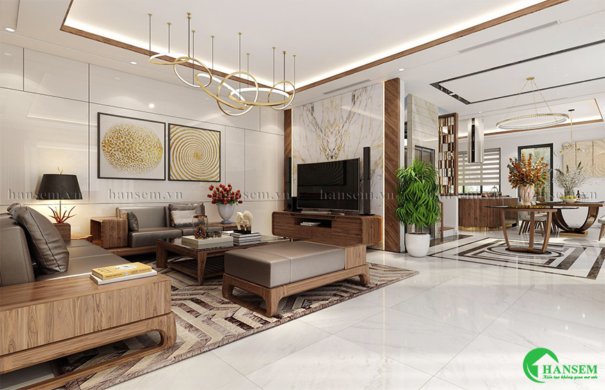 Không gian phòng khách lưu giữ những khoảnh khắc sum vầy tiếp đón và thể hiện rõ nhất gu thẩm mỹ của gia chủ