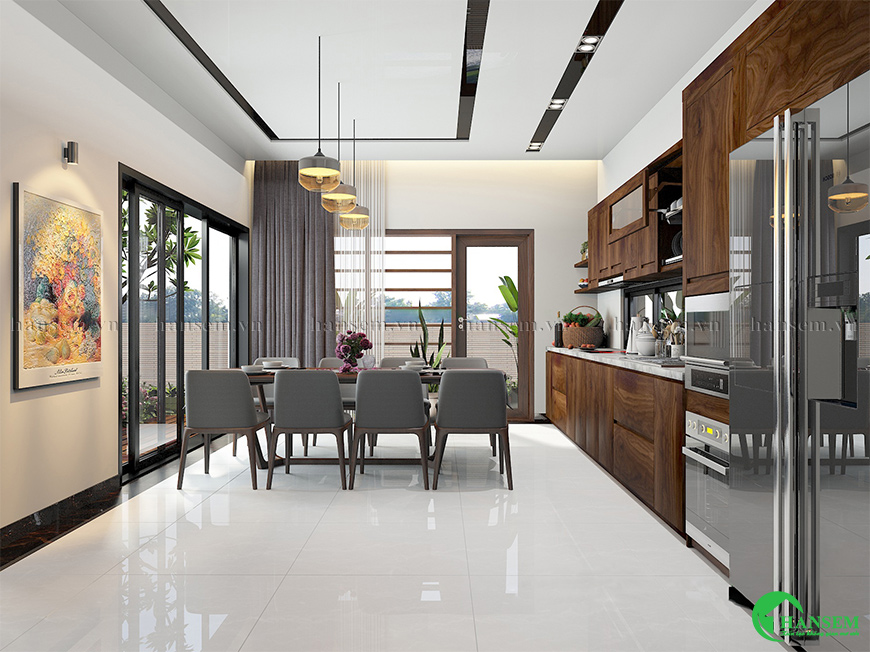 Thiết kế nội thất phòng bếp hiện đại đầy đủ tiện nghi