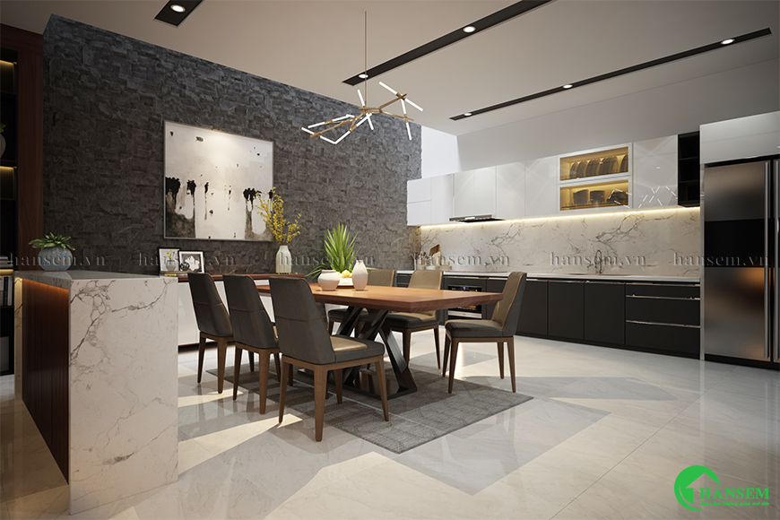 Không gian bếp kết nối gia đình quây quần sau một ngày dài bận rộn công việc hay học tập bên ngoài