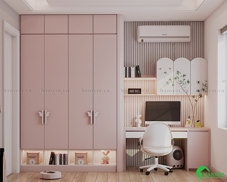 Tủ quần áo kết hợp bàn học bên cửa sổ tăng khả năng sáng tạo giảm sự nhàm chán của bé