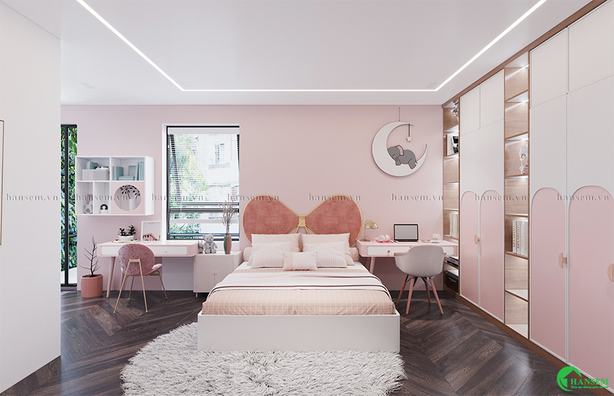 Thiết kế thi công nội thất phòng ngủ cho bé gái