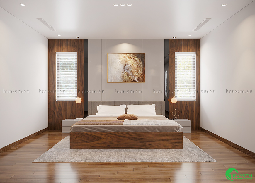 Không gian thiết kế chỉn chu với sự kết hợp giữa giường ngủ êm ái