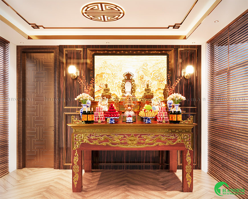 Triển khai phòng thờ đẹp chăm chút kỹ lưỡng