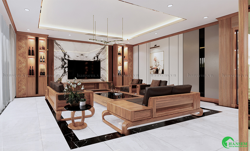 Thể hiện rõ phong cách cùng gu thẩm mỹ cùng sự kết hợp công năng của phòng khách