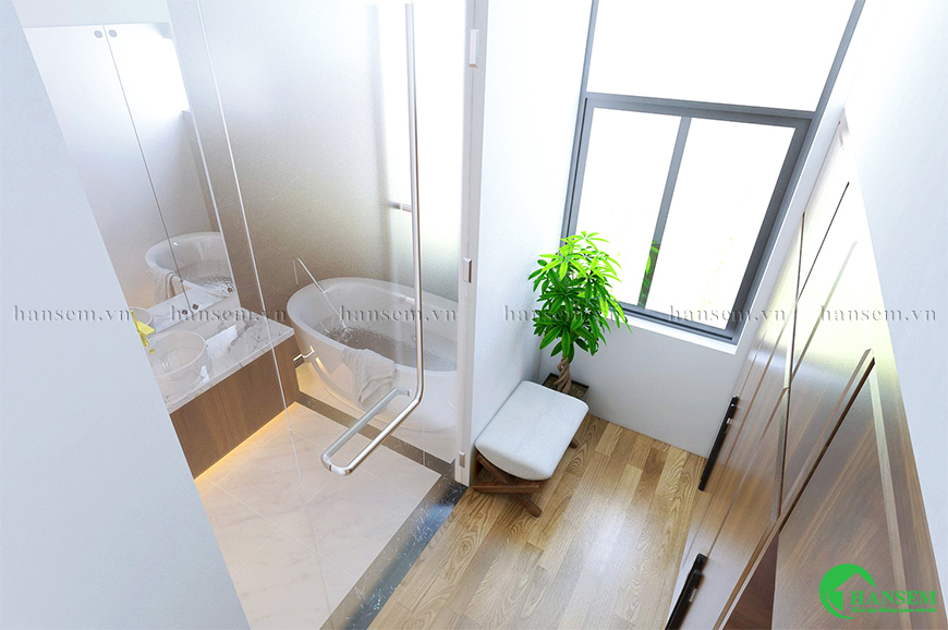 Phòng tắm nhỏ với sự tối ưu kích thước và sắp xếp thông minh rất gọn gàng thoáng rộng