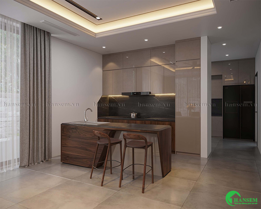 Điểm nhấn bàn đảo bếp góp phần làm cho phòng bếp đẹp đáp ứng nhu cầu sử dụng