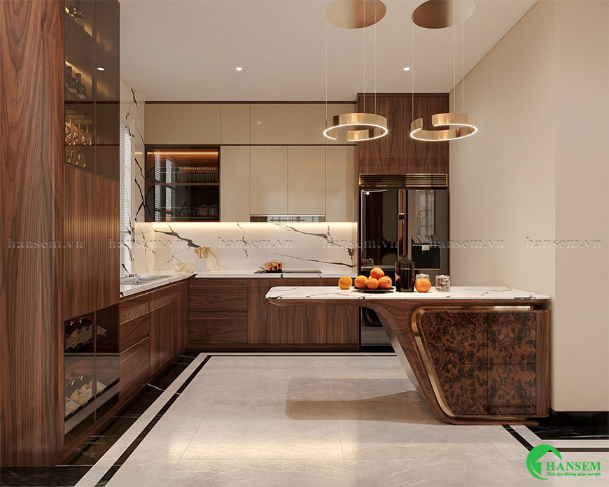 Thiết kế phòng bếp sang trọng hiện đại mang lại sự tiện nghi trong sinh hoạt gia đình