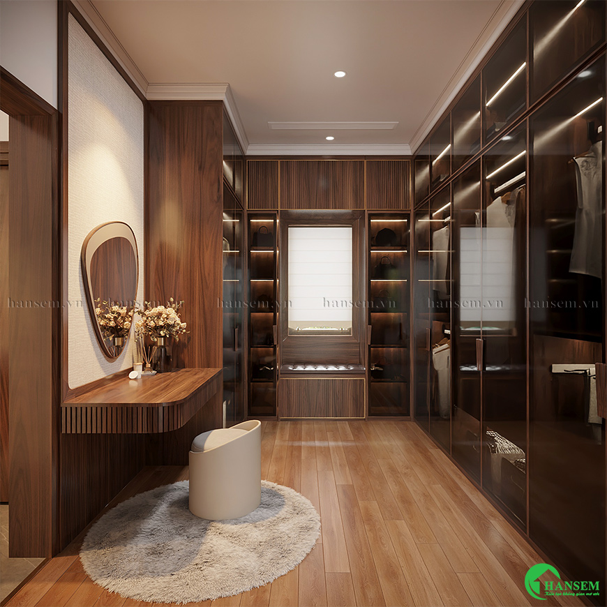 thiết kế nội thất phòng ngủ gỗ óc chó