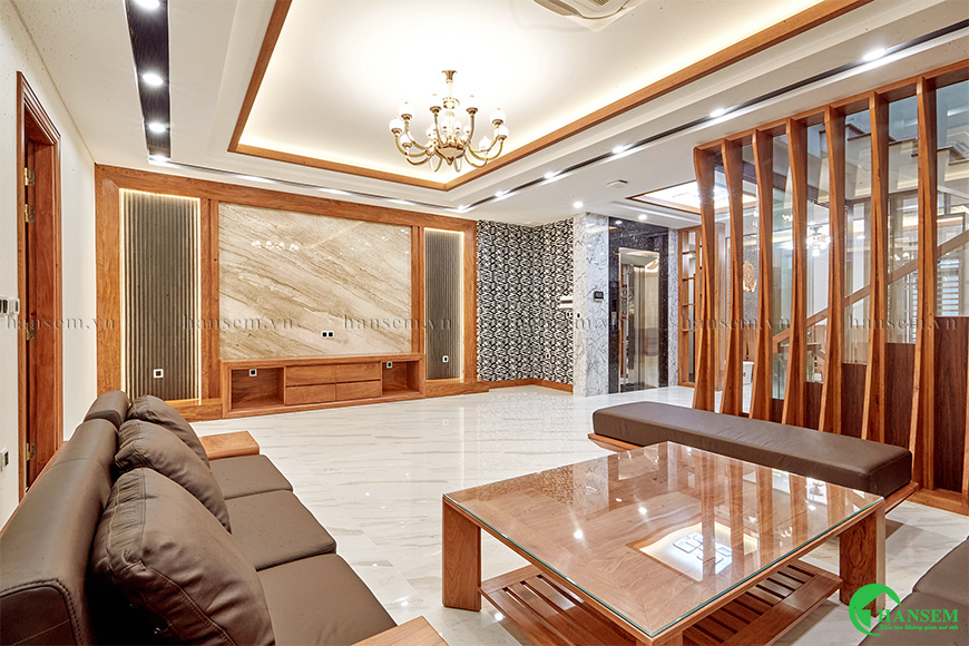 Phòng khách gỗ hương đá đẹp màu sắc nhẹ nhàng rất sang