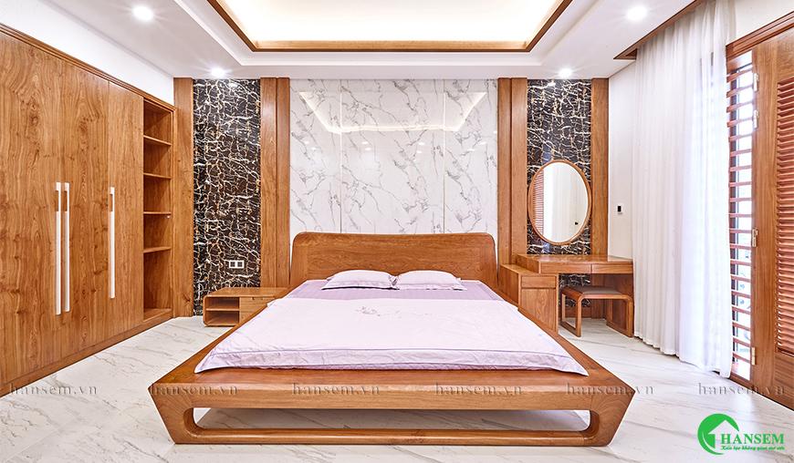 thiết kế nội thất phòng ngủ gỗ hương đá