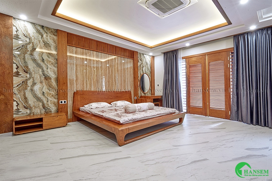 thiết kế nội thất phòng ngủ gỗ hương đá