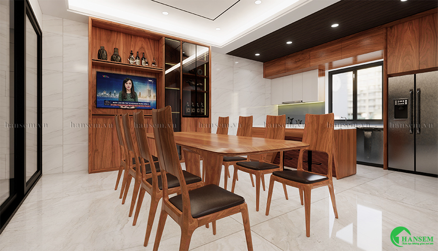 thiết kế phòng bếp gỗ gõ đỏ