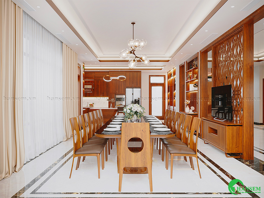 thiết kế phòng bếp gỗ gõ đỏ