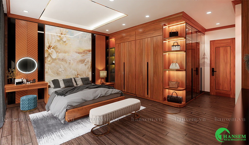 thiết kế phòng ngủ gỗ gõ đỏ