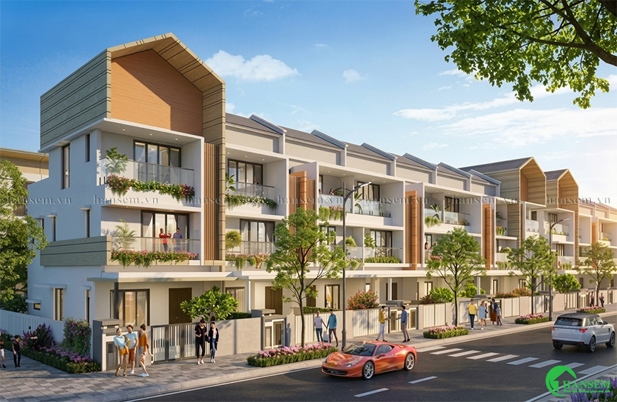 Nhà ở kết hợp cây xanh hiện đại hệ thống đường xá thuận tiện đi lại