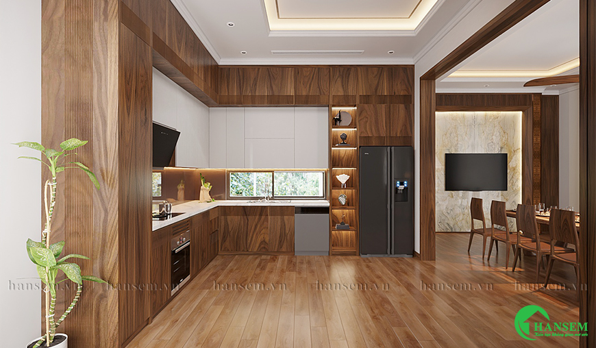 tủ bếp gỗ óc chó
